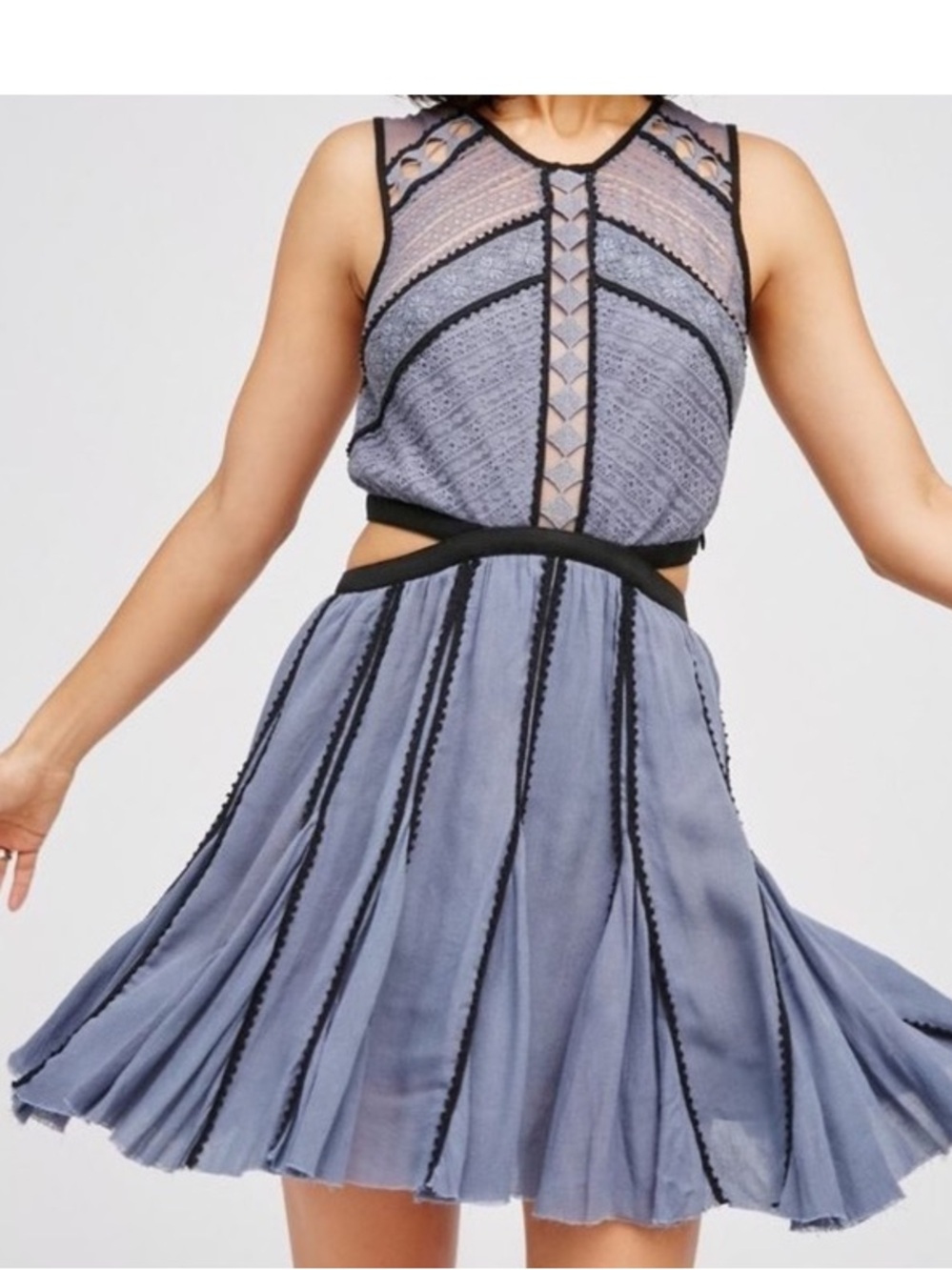 Free People One Byzantina Blue Cutout lace Dress Small‎